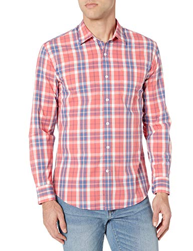 Amazon Essentials Men's Regular-Fit Long-Sleeve Casual Poplin Shirt, Washed Red Windowpane, Small