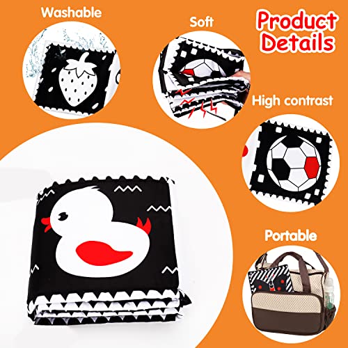 Black and White High Contrast Baby Toys 0-6 6-12 Months Soft Book for Newborn Brain Development Tummy Time Toys Infant Sensory Crinkle Toys 0-3 3-6 Month Montessori Learning Activities for Babies