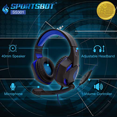 Soundbot SportsBot SS301 Blue LED Gaming Over-Ear Headset Headphone, Keyboard & Mouse Combo Set w/ 40mm Speaker Driver, Microphone, Multimedia Keys & Window Key Lock, 4 DPI Levels (BLU)