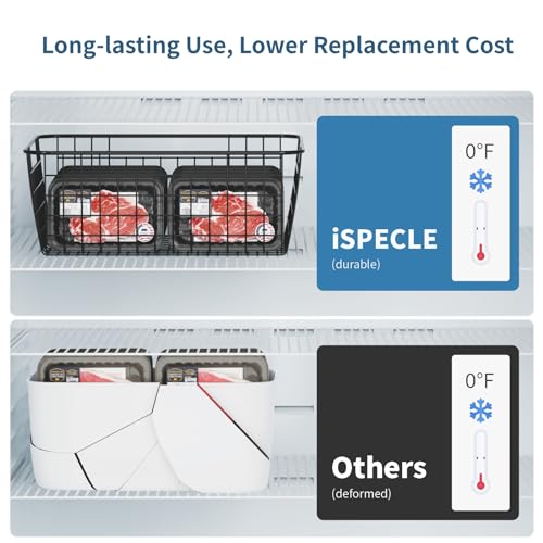 iSPECLE Freezer Organizer Bins - 4 Pack Upright Freezer Baskets for 16, 17, 21 cu.ft Standup Freezer, Sort and Easily Get Food, Durable Freezer Organizer Fully Use Space Improve Air Circulate, Black