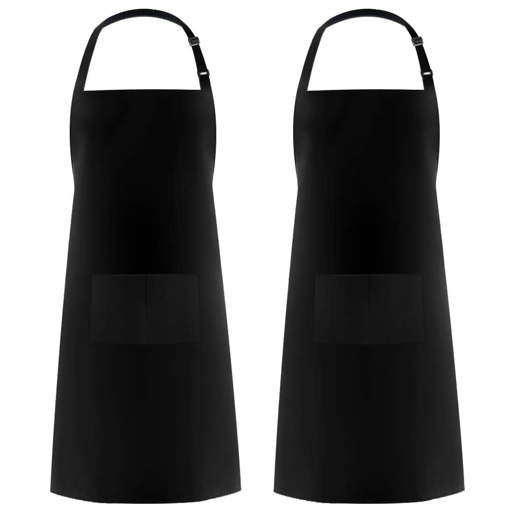 Syntus 2 Pack 100% Cotton Adjustable Bib Apron with 2 Pockets Cooking Kitchen Aprons for Women Men Chef, Black