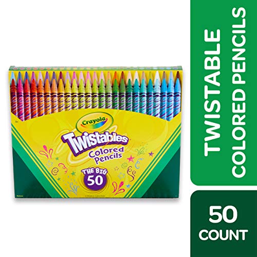 Crayola Twistables Colored Pencil Set (50ct), No Sharpen Colored Pencils For Kids, Kids Art Supplies, Coloring Set, Easter Basket Stuffers [Amazon Exclusive]