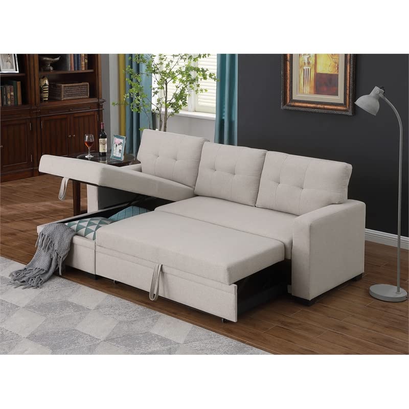 Devion Furniture Contemporary Reversible Sectional Sleeper Sectional Sofa with Storage Chaise in Beige Fabric