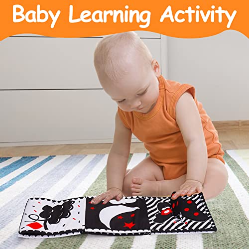 Black and White High Contrast Baby Toys 0-6 6-12 Months Soft Book for Newborn Brain Development Tummy Time Toys Infant Sensory Crinkle Toys 0-3 3-6 Month Montessori Learning Activities for Babies