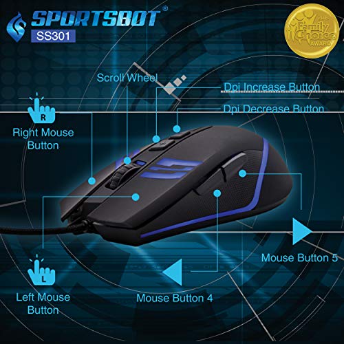 Soundbot SportsBot SS301 Blue LED Gaming Over-Ear Headset Headphone, Keyboard & Mouse Combo Set w/ 40mm Speaker Driver, Microphone, Multimedia Keys & Window Key Lock, 4 DPI Levels (BLU)