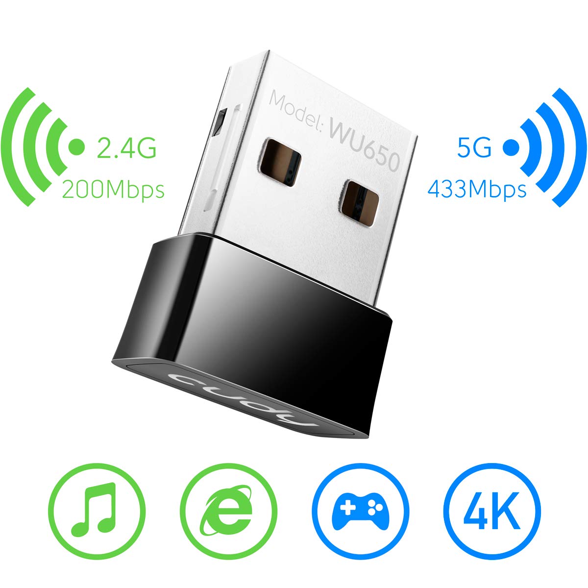 Cudy AC 650Mbps USB WiFi Adapter for PC, 5GHz/2.4GHz Wireless Dongle, WiFi Wireless Adapter for Laptop - Nano Size, Compatible with Windows XP / 7/8.x /10/11, Mac OS