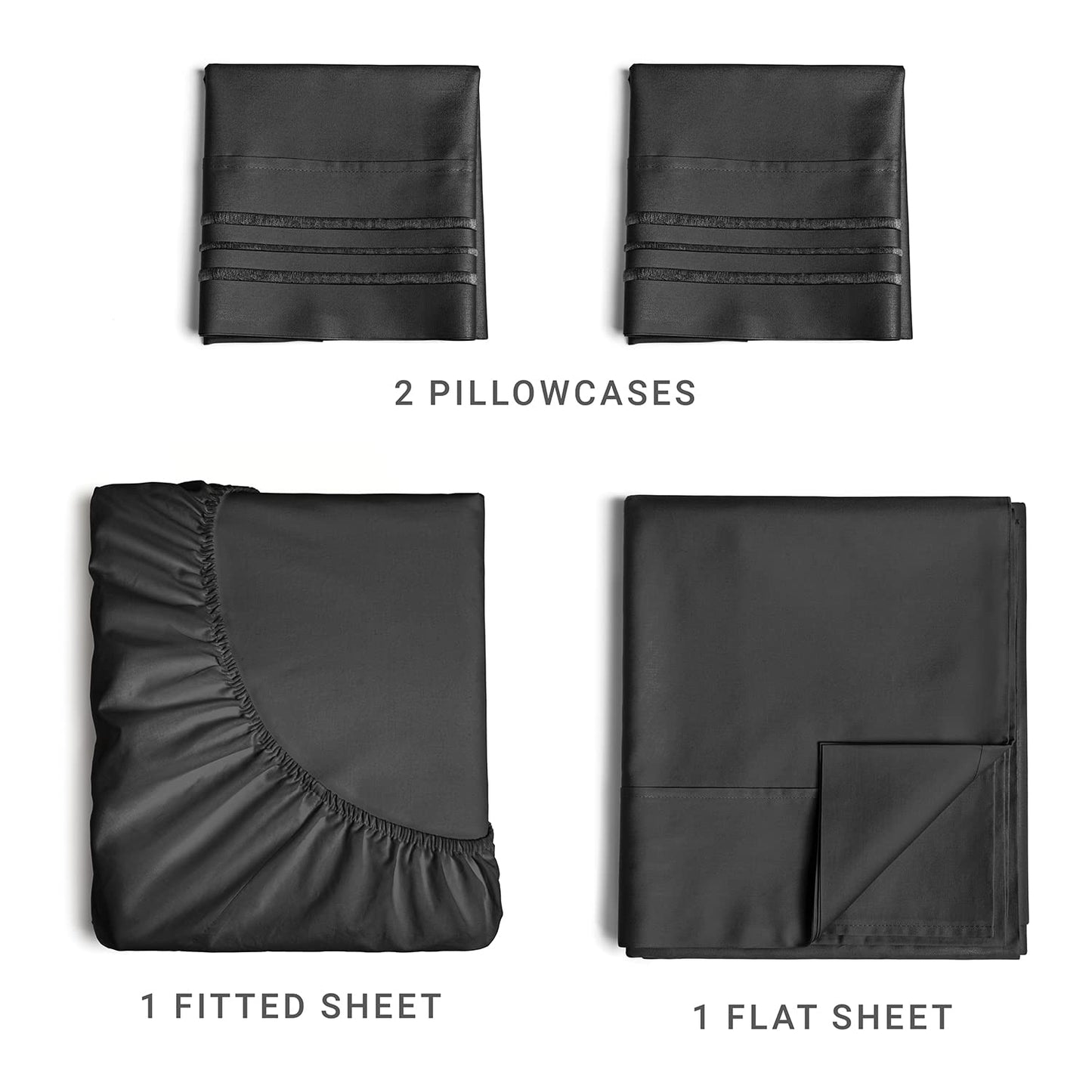 King Size 4 Piece Sheet Set - Comfy Breathable & Cooling Sheets - Hotel Luxury Bed Sheets for Women & Men - Deep Pockets, Easy-Fit, Extra Soft & Wrinkle Free Sheets - Black Oeko-Tex Bed Sheet Set