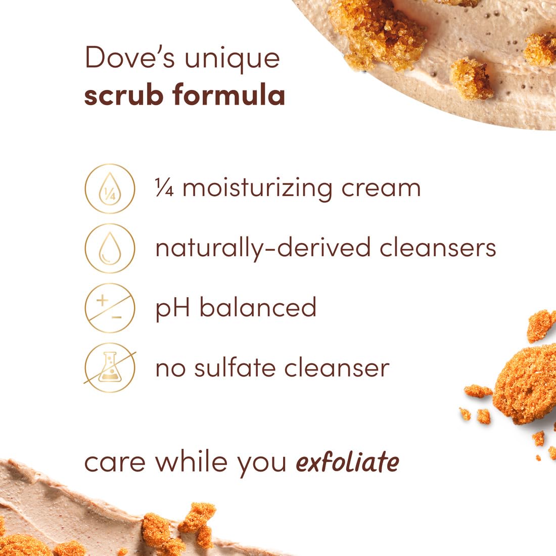 Dove Scrub For Silky Smooth Skin Brown Sugar & Coconut Butter Body Scrub Exfoliates & Restores Skin's Natural Nutrients, 10.5 Ounce (Pack of 4)