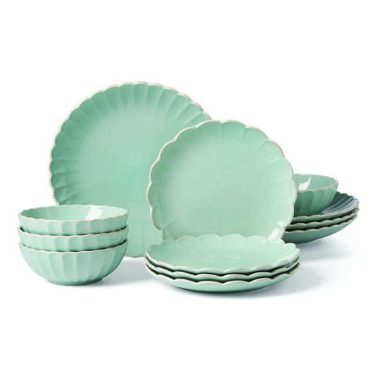 Lenox French Perle Scallop Ice Blue 12Pc Dinnerware Set, 17.70