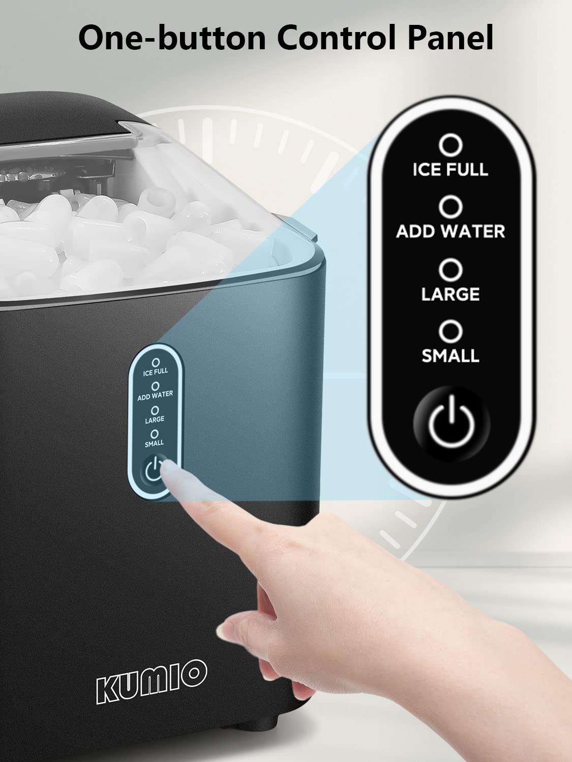 KUMIO Ice Makers Countertop, Portable Ice Maker with Self-Cleaning, 8 Cubes/9 Mins, 26.5Lbs/24Hrs, Ice Machine with Scoop and Basket, 2 Sizes of Bullet Ice for Home Office Bar Party