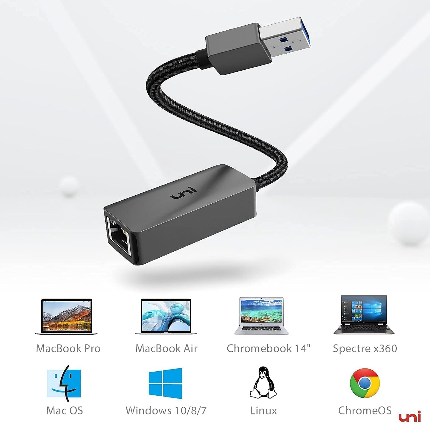 USB to Ethernet Adapter, uni Driver Free USB 3.0 to Gigabit Ethernet LAN Network Adapter, 100/1000 Mbps RJ45 Internet Adapter Compatible with MacBook, Surface, Laptop PC with Windows, XP, Mac/Linux