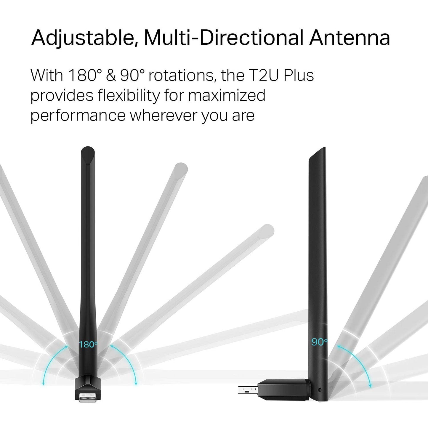 TP-Link AC600 USB WiFi Adapter for PC (Archer T2U Plus)- Wireless Network Adapter for Desktop with 2.4GHz, 5GHz High Gain Dual Band 5dBi Antenna, Supports Win11/10/8.1/8/7/XP, Mac OS 10.9-10.14