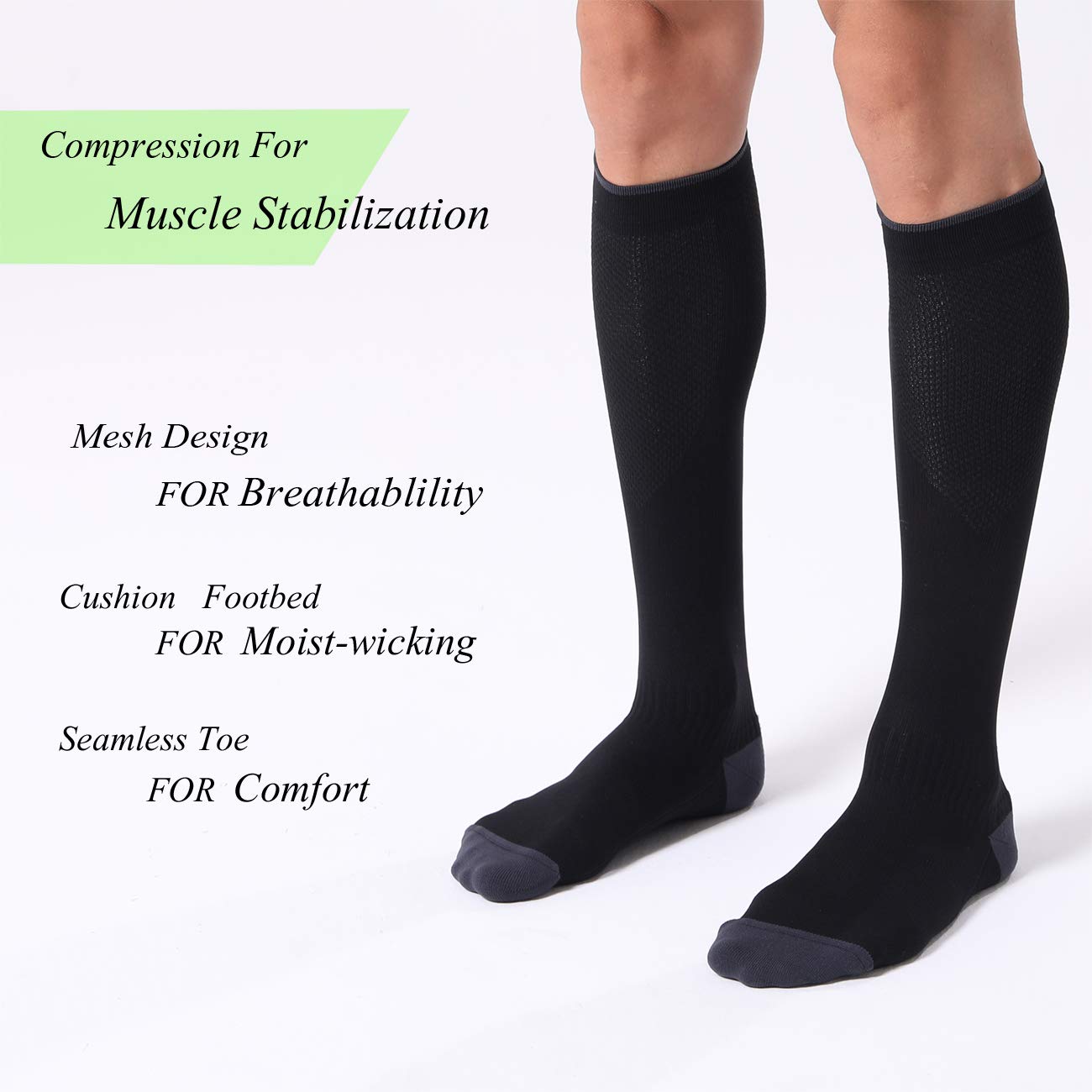 FITRELL 3 Pairs Compression Socks for Women and Men 20-30mmHg- Circulation and Muscle Support Socks for Travel, Running, Nurse, Medical, BLACK S/M