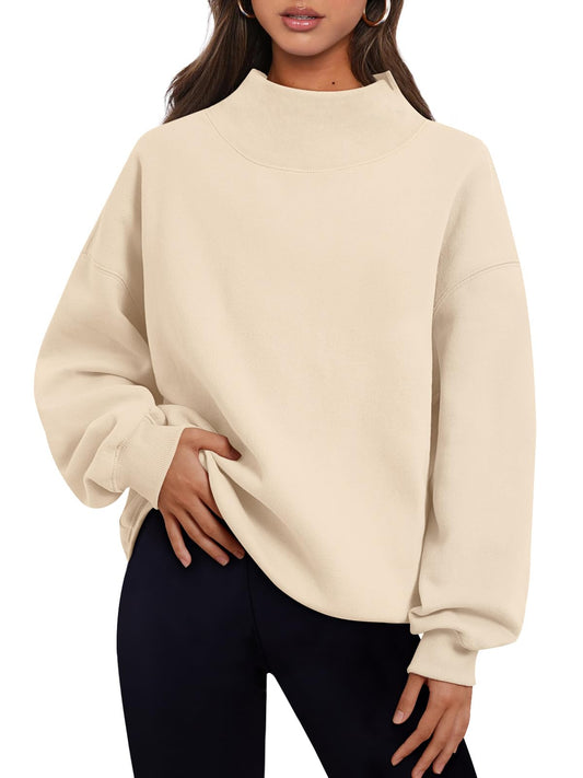 Trendy Queen Womens Oversized Sweatshirts Turtleneck Pullover Fleece Hoodies Tops Fall Fashion Outfits Y2K 2023 Sweater Clothes Apricot