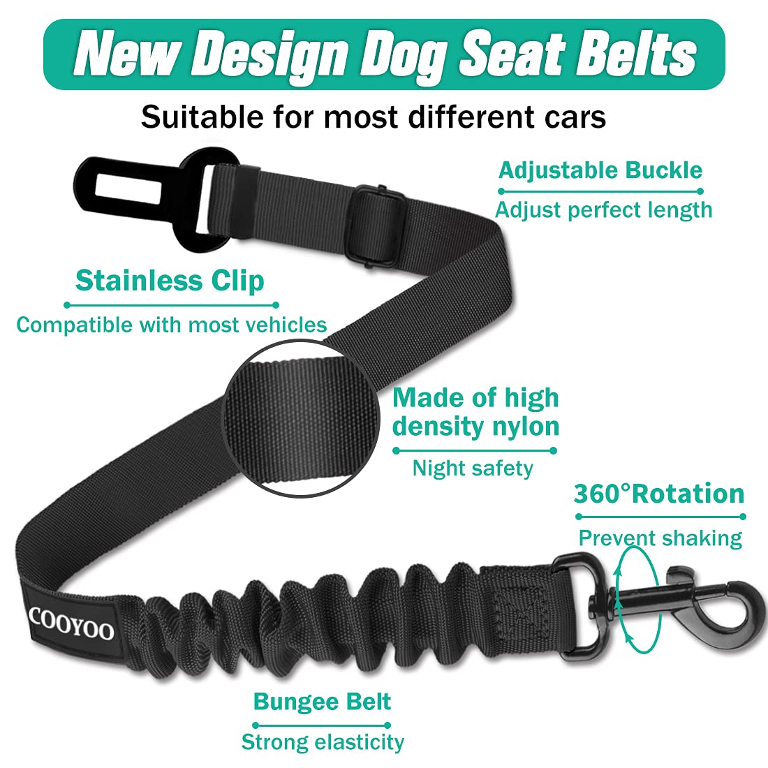 COOYOO Dog Seat Belt,3 Piece Set Retractable Dog Car Harness Adjustable Dog Seat Belt for Vehicle Nylon Pet Safety Seat Belts Heavy Duty & Elastic