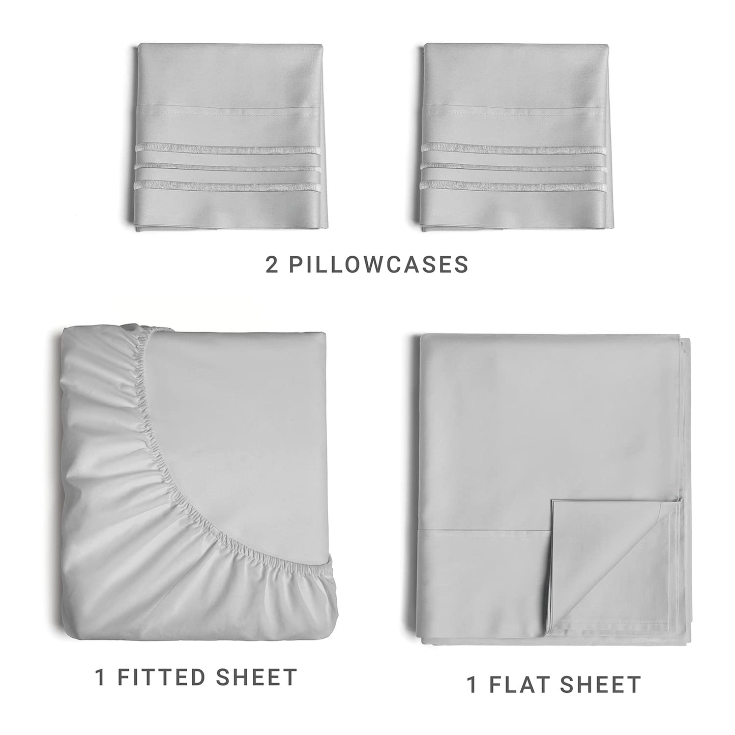 King Size 4 Piece Sheet Set - Comfy Breathable & Cooling Sheets - Hotel Luxury Bed Sheets for Women & Men - Deep Pockets, Easy-Fit, Soft & Wrinkle Free Sheets - French Grey Oeko-Tex Bed Sheet Set