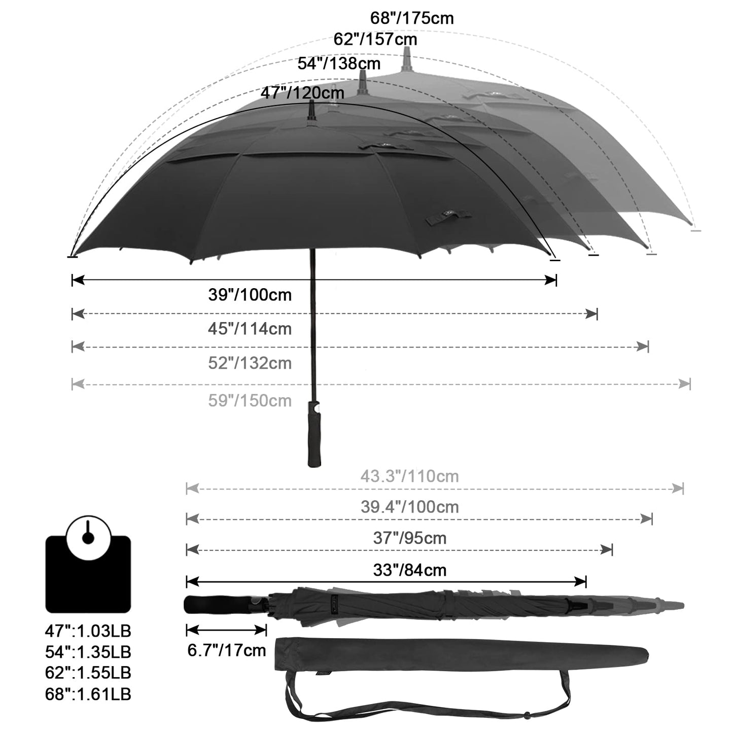 G4Free 47 Inch Automatic Open Golf Umbrella Extra Large Oversize Double Canopy Vented Windproof Waterproof Stick Umbrellas (Black)