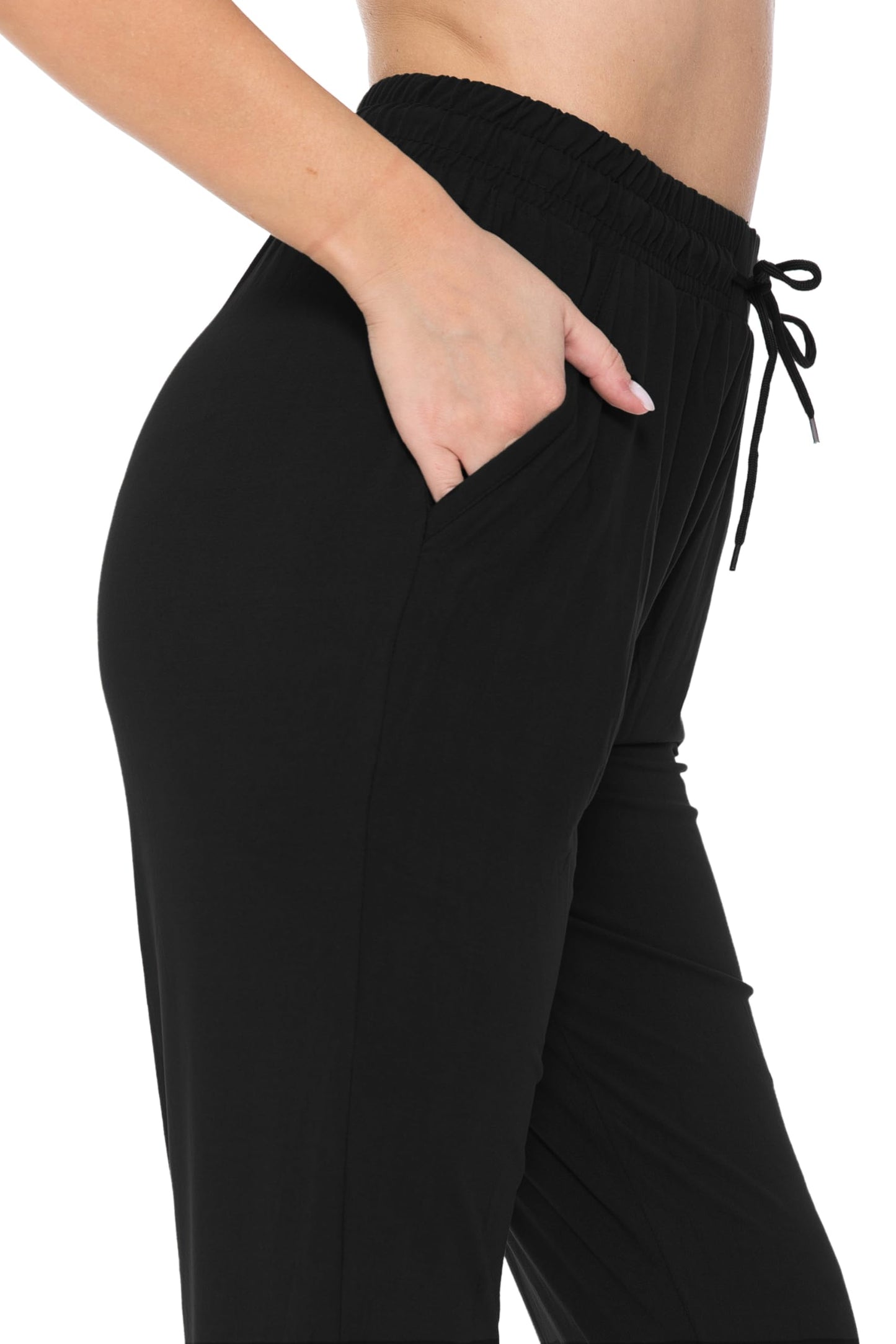 Leggings Depot Womens Relaxed fit Jogger Pants - Track Cuff Sweatpants with Pockets, Black, Small