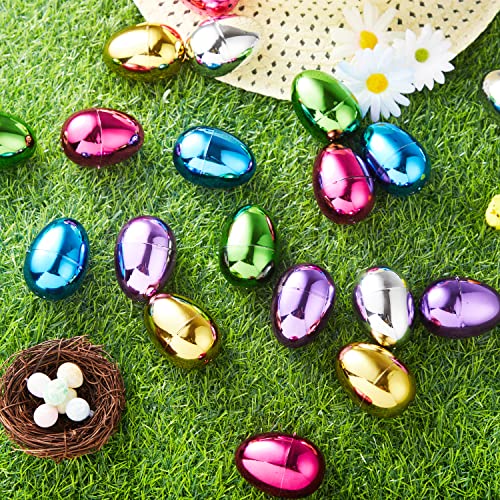 JOYIN 24PCS 3.15" Metallic Easter Eggs, Shinny Easter Eggs Fillable, Colorful Bright Plastic Eggs Bulks for Easter Hunt, Filling Treats, Easter Basket Stuffers, Classroom Prize Supplies