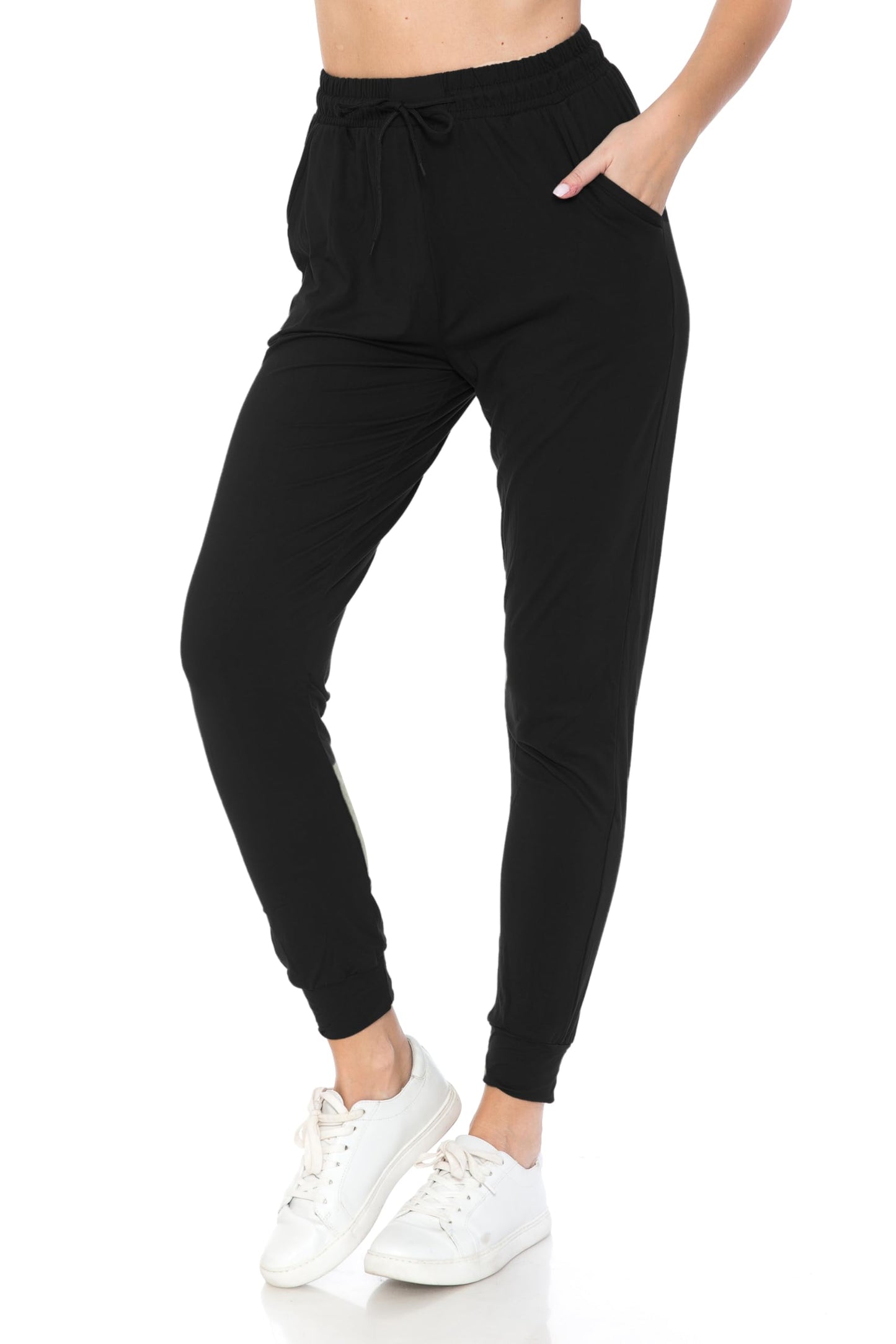 Leggings Depot Womens Relaxed fit Jogger Pants - Track Cuff Sweatpants with Pockets, Black, Small