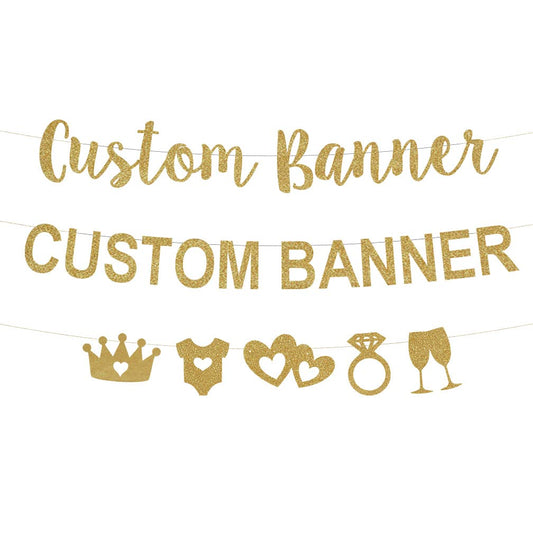 Custom Party Glitter Banner, Custom Glitter Garland, Birthday, Wedding Banner, Wedding Garland, Personalized, golden