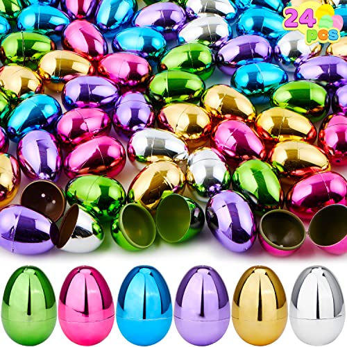 JOYIN 24PCS 3.15" Metallic Easter Eggs, Shinny Easter Eggs Fillable, Colorful Bright Plastic Eggs Bulks for Easter Hunt, Filling Treats, Easter Basket Stuffers, Classroom Prize Supplies