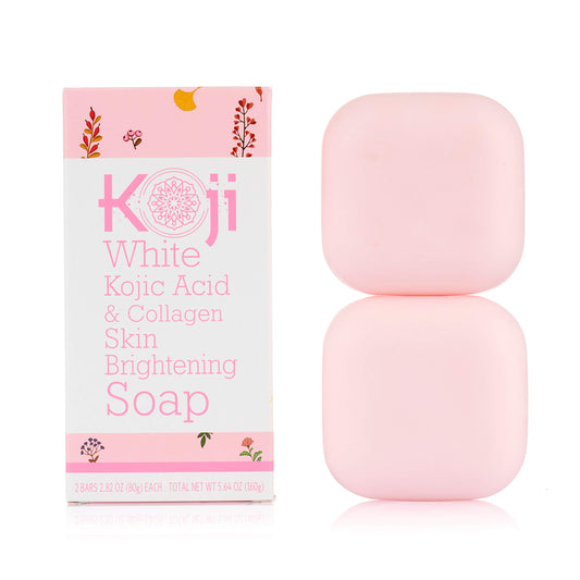 Koji White Kojic Acid & Collagen Skin Brightening Soap for Face & Natural Glowing Skin - Moisturizer, Body Cleansing Bar, Reduce the Appearance of Wrinkles, Vegan, Paraben-Free, 2.82 oz (2 Bars)