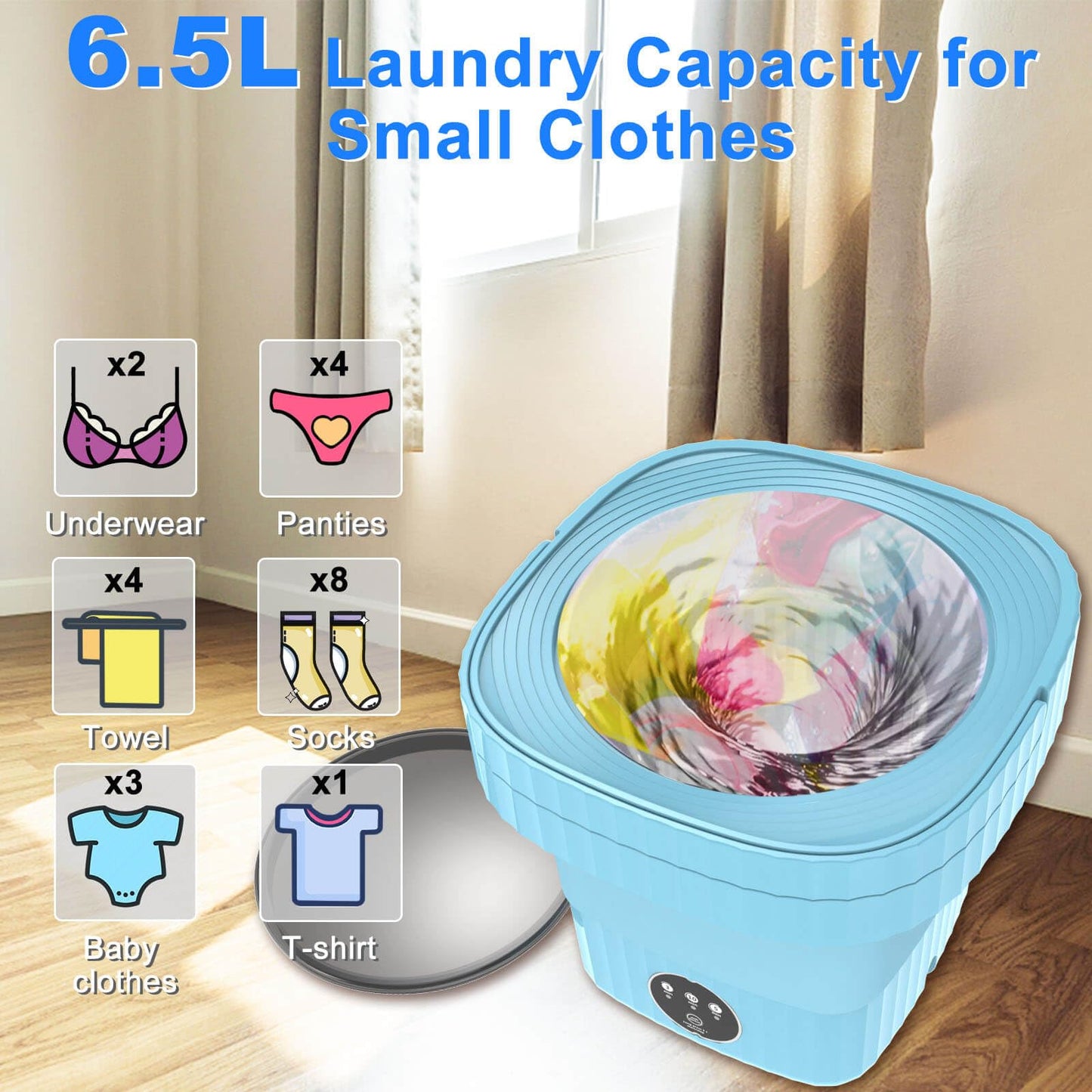 Portable Mini Washing Machine，Small Foldable Lavadora, Laundry Machine with Spin-Dry, Smart Washer with 3 Modes for Socks, Baby Clothes, Apartment, Travel, Camping