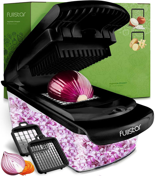 Fullstar Vegetable Chopper - Spiralizer Vegetable Slicer - Onion Chopper with Container - Pro Food Chopper - Slicer Dicer Cutter - (2 in 1, Black)