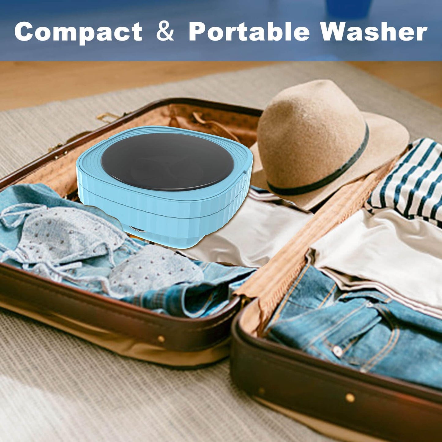 Portable Mini Washing Machine，Small Foldable Lavadora, Laundry Machine with Spin-Dry, Smart Washer with 3 Modes for Socks, Baby Clothes, Apartment, Travel, Camping