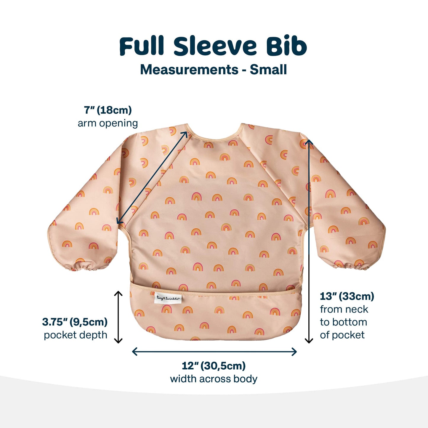 Tiny Twinkle Mess Proof Baby Bib, Cute Full Sleeve Bib Outfit, Waterproof Bibs for Toddlers, Machine Washable, Tug Proof Closure, Baby Smock for Eating, Long Sleeve (Boho Rainbow, Small 6-24 Months)