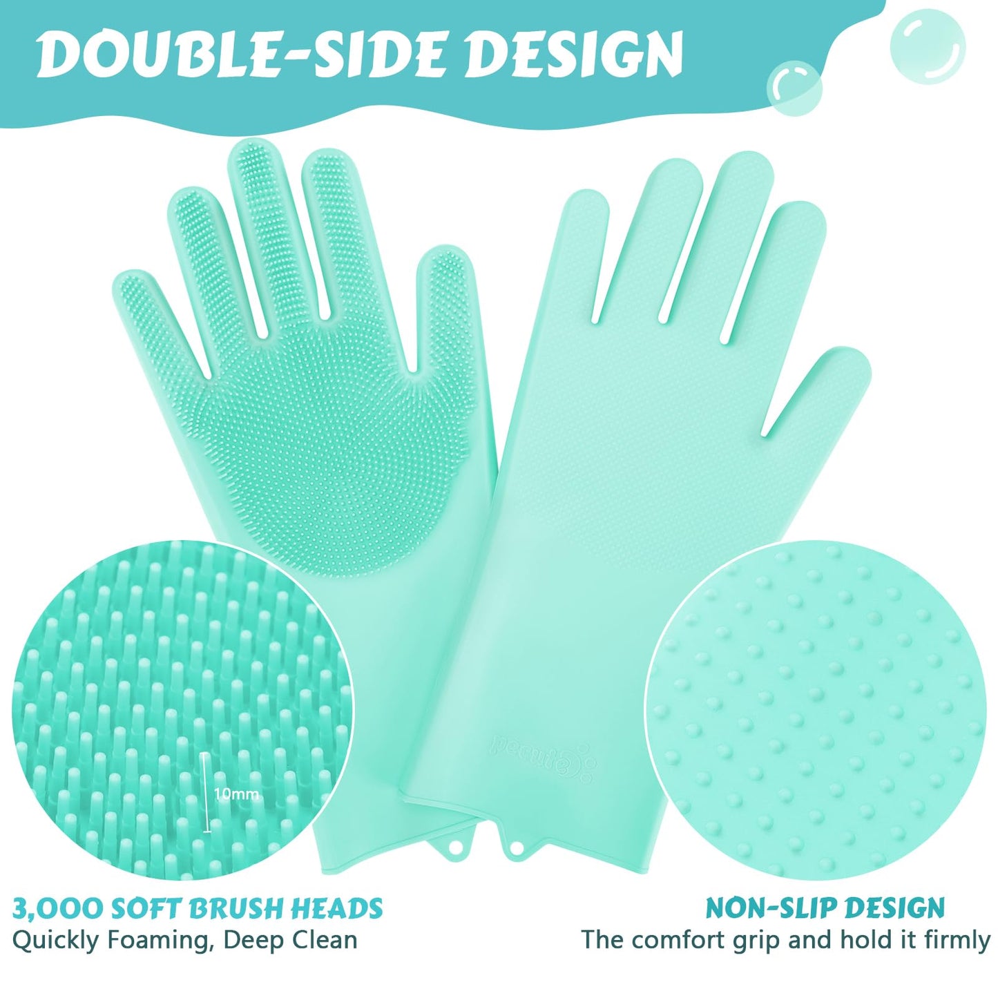 Pecute Pet Grooming Gloves, Heat Resistant Cat Bathing Gloves with High-Density Teeth, Silicone Dog Bathing Gloves with Enhanced Five Finger Design, Bathing and Massaging for Dogs and Cats