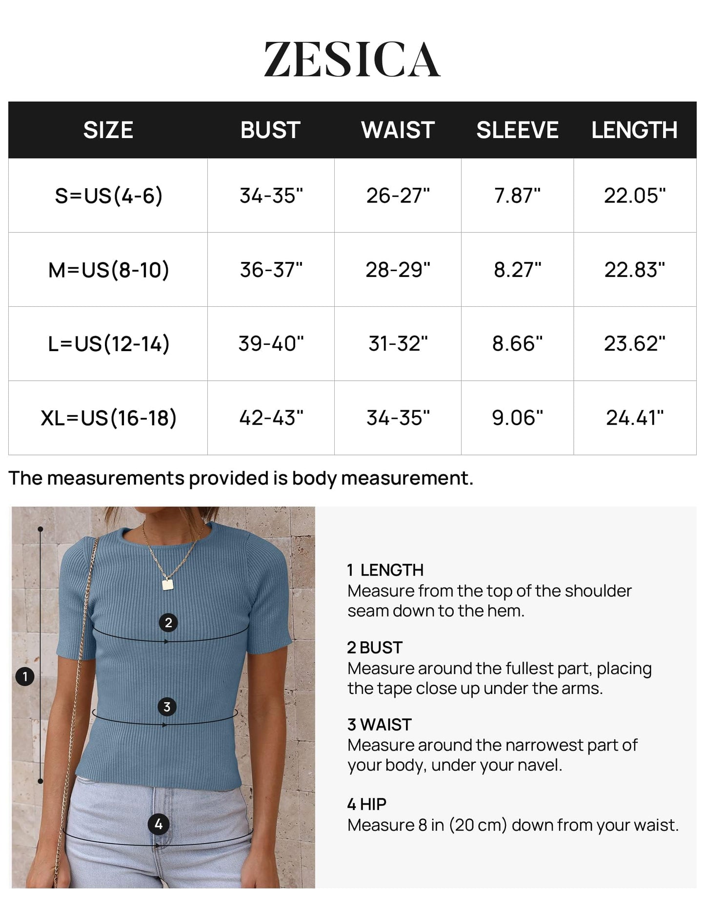 ZESICA Women's Short Sleeve Crewneck T Shirt 2024 Summer Ribbed Knit Slim Fit Basic Solid Color Tee Tops,Dustyblue,X-Small