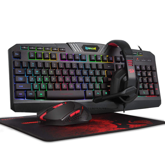 Redragon S101 Wired RGB Backlit Gaming Keyboard and Mouse Pad, Gaming Headset Combo All in 1 PC Gamer Bundle for Windows PC – (Black)