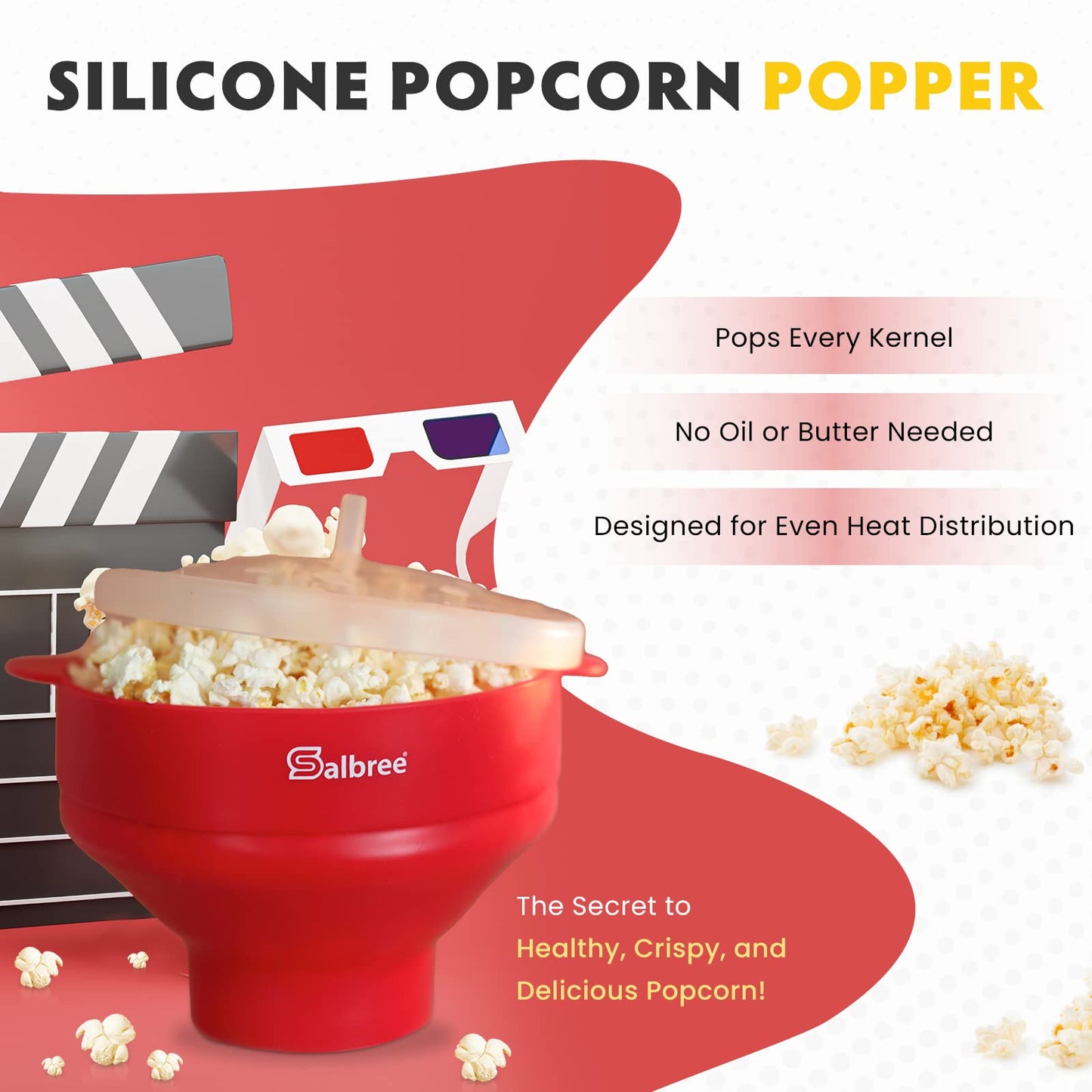 The Original Salbree Microwave Popcorn Popper, Silicone Popcorn Maker, Collapsible Microwavable Bowl - Hot Air Popper - No Oil Required - The Most Colors Available (Aqua)