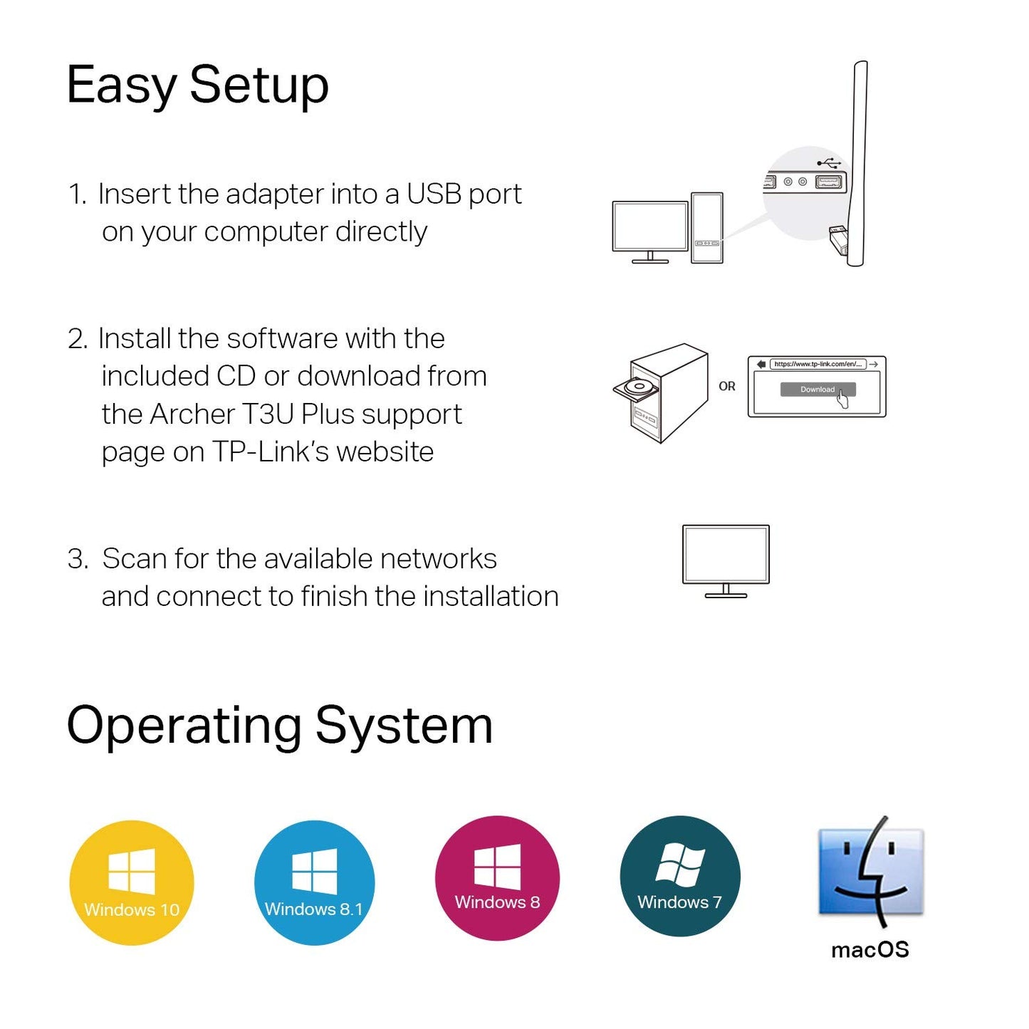 TP-Link USB WiFi-Adapter for Desktop PC, AC1300Mbps USB 3.0 WiFi Dual Band Network Adapter with 2.4GHz/5GHz High Gain Antenna(Archer T3U Plus), MU-MIMO, Windows 11/10/8.1/8/7/XP, Mac OS 10.9-10.15