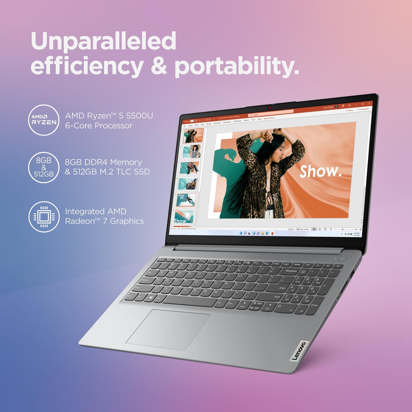 Lenovo IdeaPad 1 – AMD Ryzen5-5500U – 15.6" Full HD (1920x1080) – 8GB Memory – 512GB SSD Storage – Windows 11 - Cloud Grey – (2023 Model)