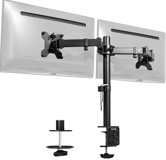 VIVO Dual Monitor Desk Mount, Heavy Duty Fully Adjustable Steel Stand, Holds 2 Computer Screens up to 30 inches and Max 22lbs Each, Black, STAND-V002