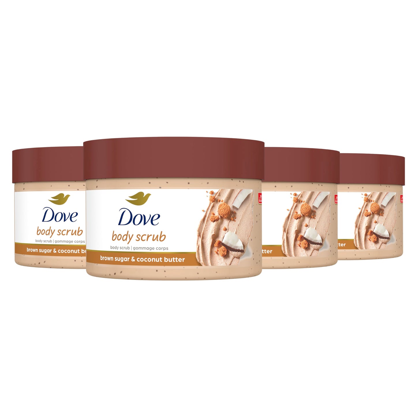 Dove Scrub For Silky Smooth Skin Brown Sugar & Coconut Butter Body Scrub Exfoliates & Restores Skin's Natural Nutrients, 10.5 Ounce (Pack of 4)