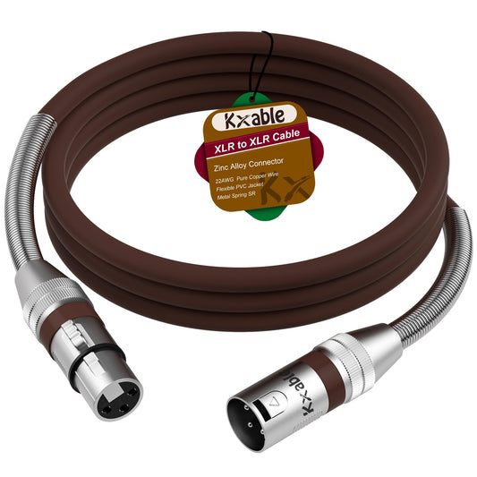 XLR to XLR Cable 1 Feet, Premium XLR Microphone Cable, Heavy Duty 22AWG OFC XLR Male to Female Cord, 3-Pin Shielded Mic Speaker Cable, Zinc Alloy Connectors, Metal Spring SR, Brown