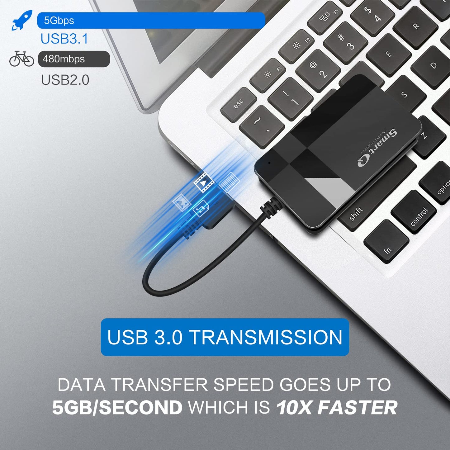 SmartQ C368 Card Reader - USB 3.0, Plug & Play for Apple and Windows. Supports SD, CF, MMC Cards.