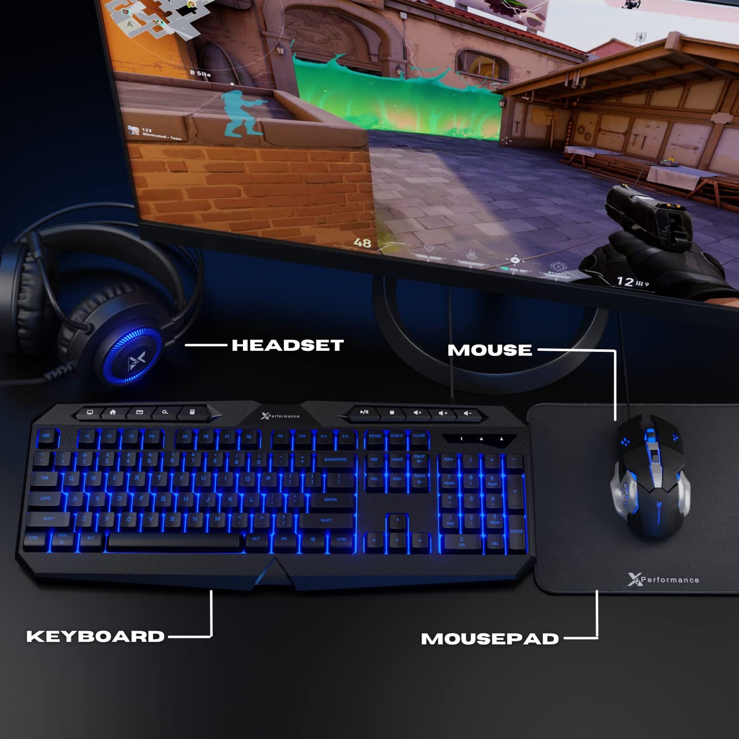 Gaming Keyboard and Mouse and Headset and Mouse Pad, X9 Performance 4 in 1 RGB Gaming Bundle Set Up - Gaming Mouse and Keyboard Combo Kit Works with Xbox One, PS5, PS4
