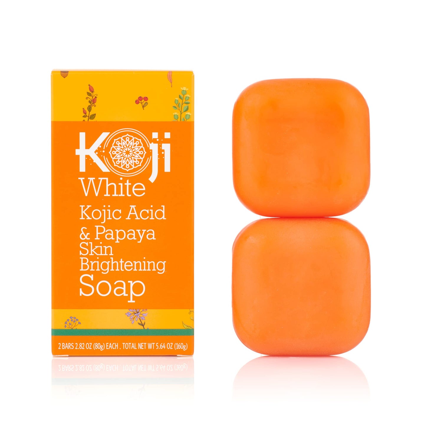 Koji White Kojic Acid & Papaya Skin Brightening Soap, Exfoliating Facial Bar, Radiant Skin, Rejuvenates, Moisturizer, Even Tone Cleansing Bar with Hyaluronic Acid, Vegan Soap, 2.82 oz (2 Bars)