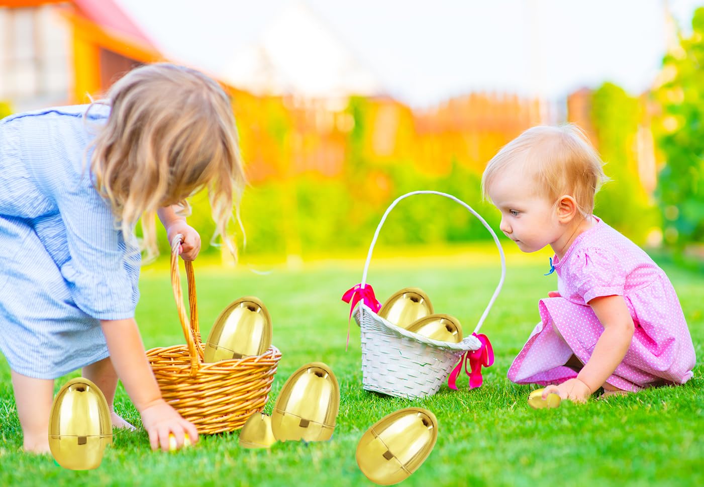 Chochkees Jumbo Golden Easter Eggs Metallic Gold, Goodie Basket Prize, 6" Inch (6-Pack)