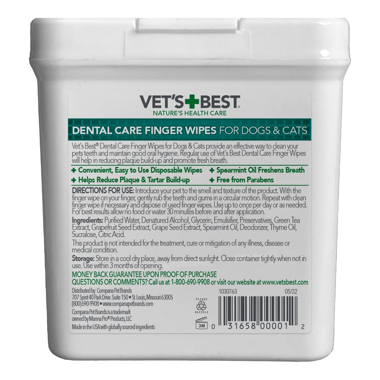 Vet's Best Dental Care Finger Wipes - Reduces Plaque & Freshens Breath - Teeth Cleaning Finger Wipes for Dogs & Cats - 50 Count