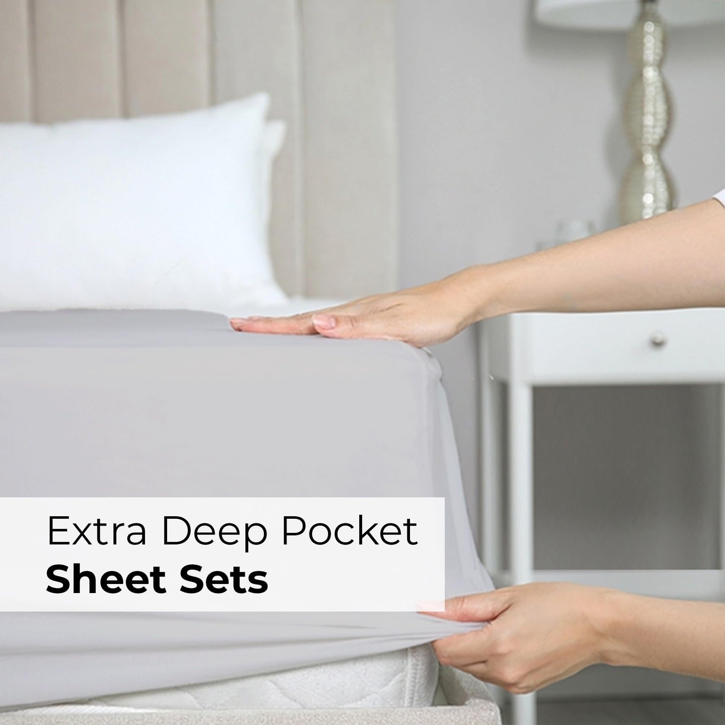Extra Deep King Sheet Set - 6 Piece Breathable & Cooling Sheets - Hotel Luxury Bed Sheets Set - Easy Fit - Soft, Wrinkle Free & Comfy Sheets Set - Light Grey Sheet Set w/Extra Deep Pockets