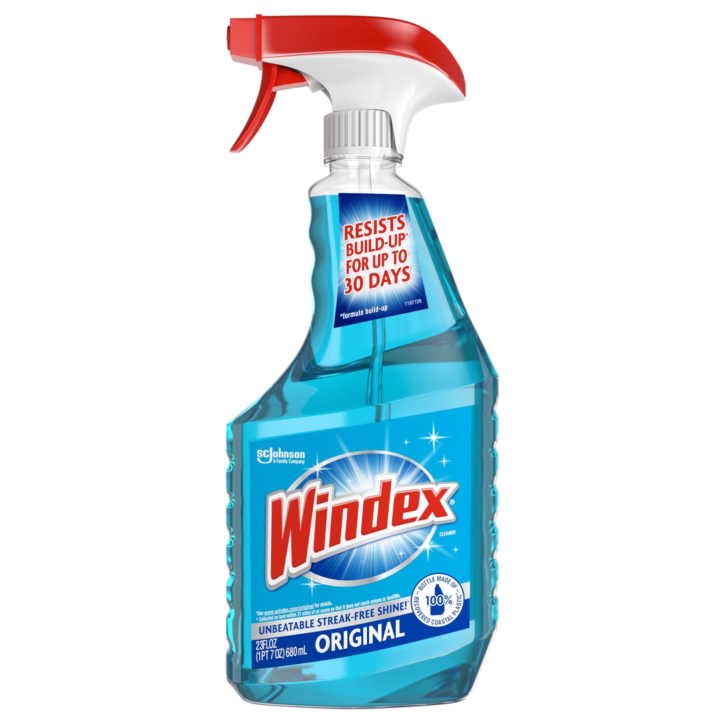 Windex Glass and Window Cleaner Spray Bottle, Bottle Made from 100% Recovered Coastal Plastic, Original Blue, 23 fl oz