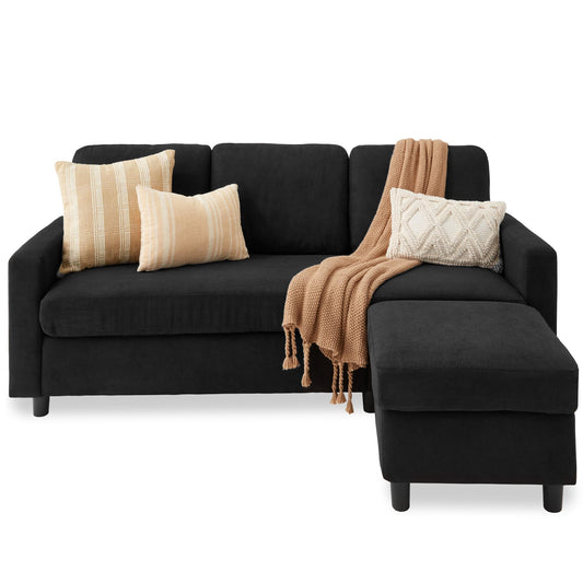 Best Choice Products Upholstered Sectional Sofa for Home, Apartment, Dorm, Bonus Room, Compact Spaces w/Chaise Lounge, 3-Seat, L-Shape Design, Reversible Ottoman Bench, 680lb Capacity - Black