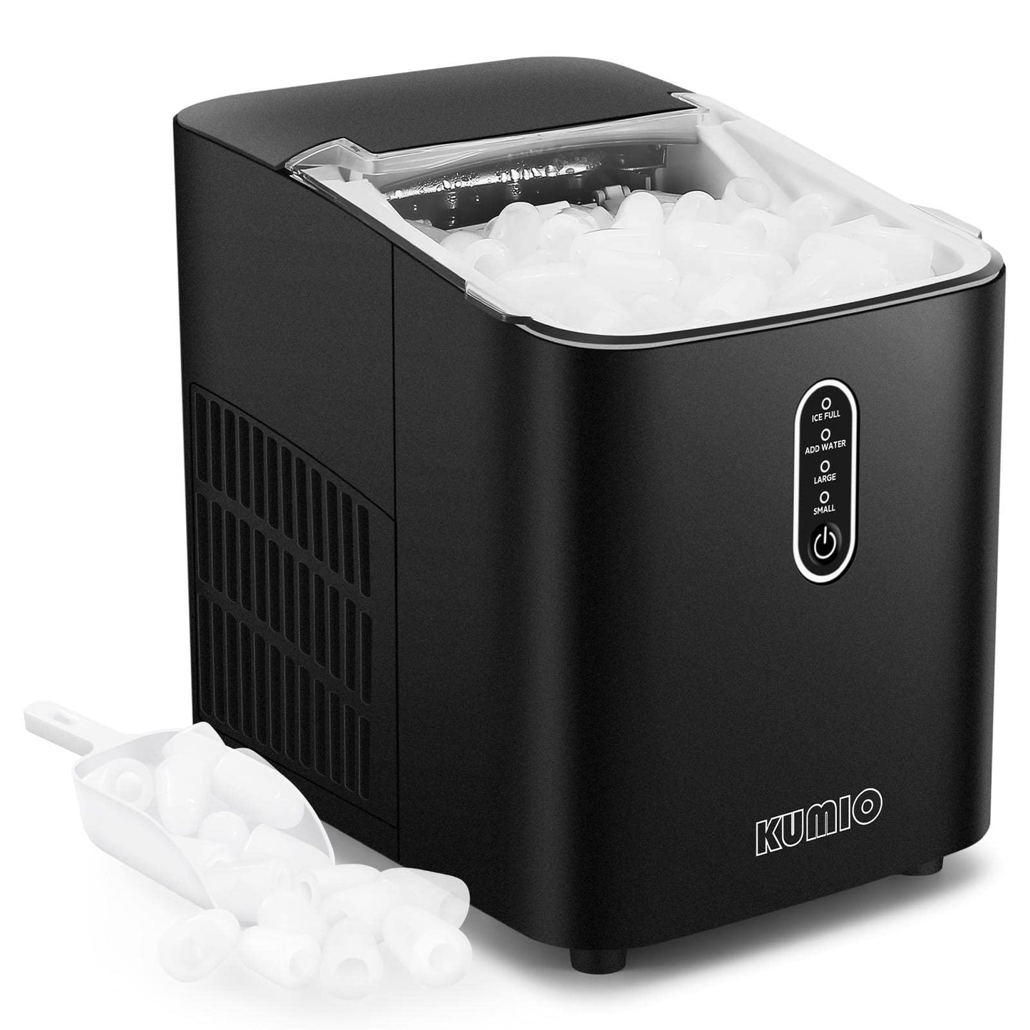 KUMIO Ice Makers Countertop, Portable Ice Maker with Self-Cleaning, 8 Cubes/9 Mins, 26.5Lbs/24Hrs, Ice Machine with Scoop and Basket, 2 Sizes of Bullet Ice for Home Office Bar Party