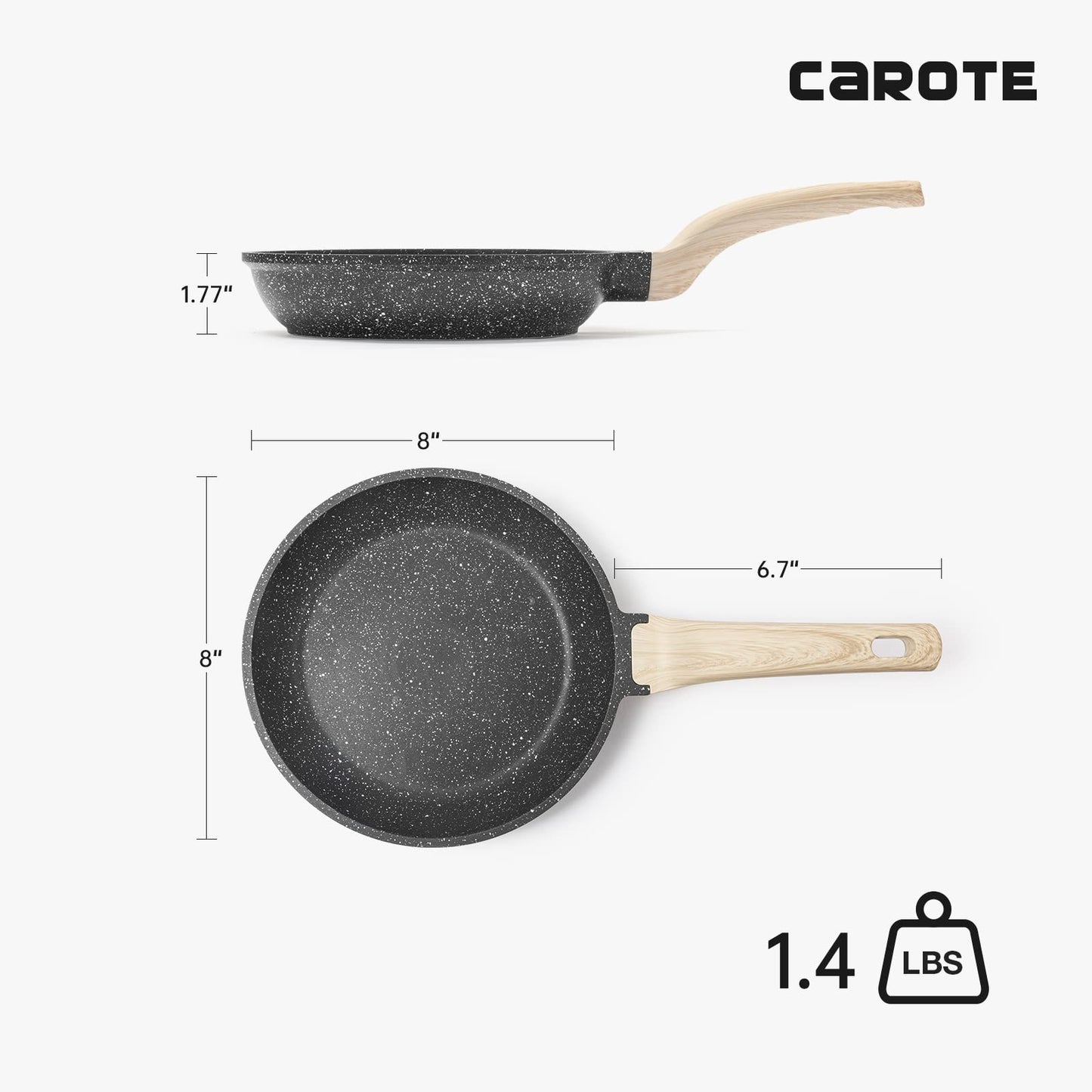 CAROTE Nonstick Frying Pan Skillet,8" Non Stick Granite Fry Pan with Glass Lid, Egg Pan Omelet Pans, Stone Cookware Chef's Pan, PFOA Free (Classic Granite, 8-Inch)